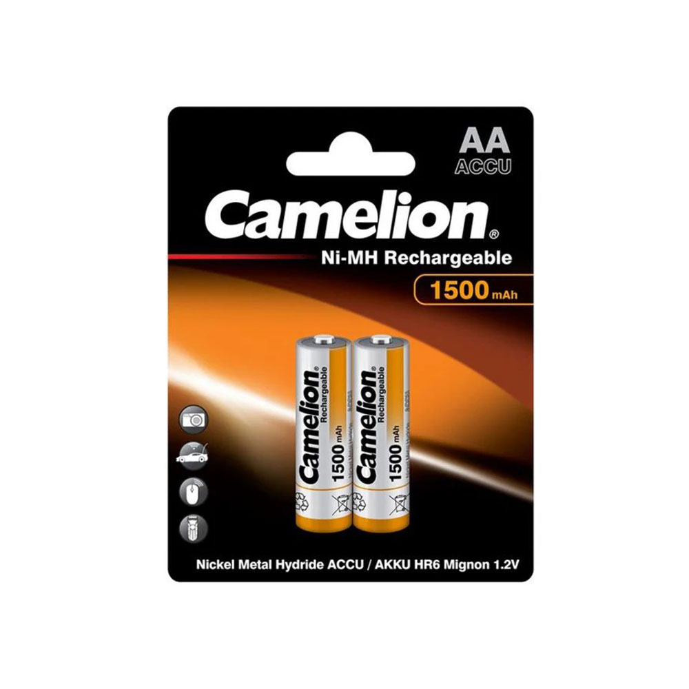 کملیون آلکالاین 1500 میلی آمپر قلمی قابل شارژ عددی (بدون شارژ اولیه) Camelion Alkaline AA Rechargeable 1500mAh, card of 2 (uncharged)