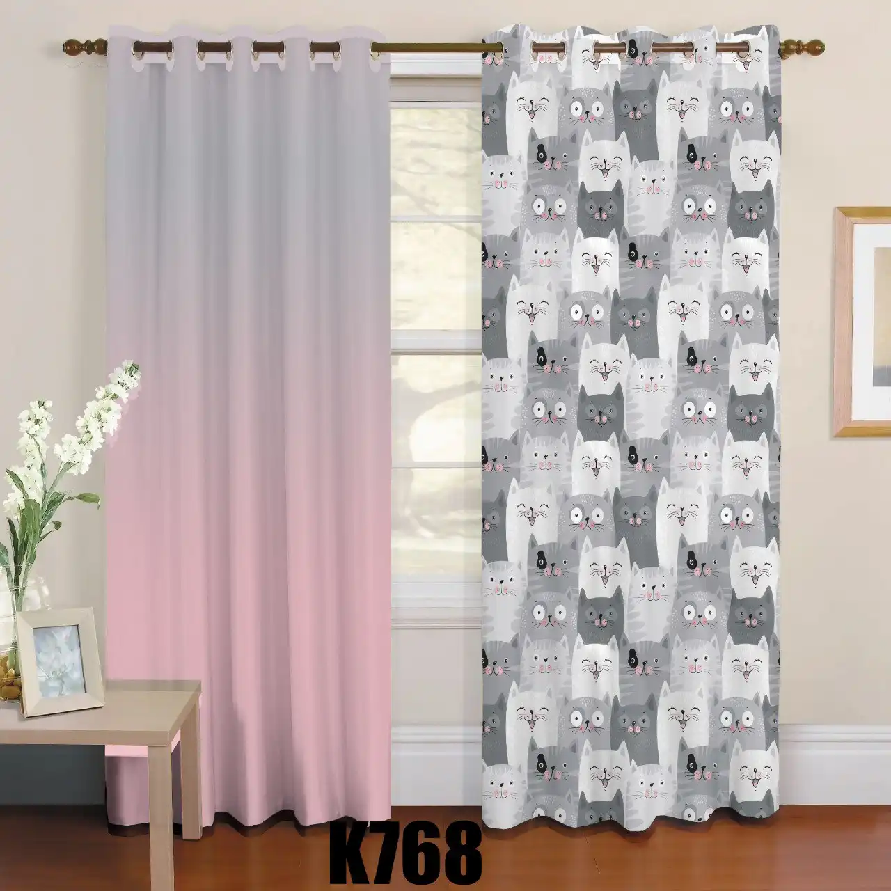 ست فرش پرده طرح گربه ها کدF423