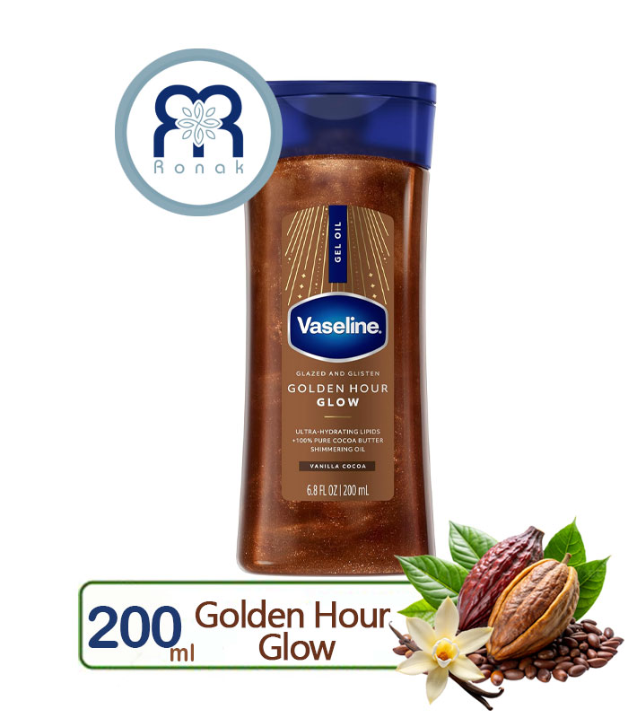 ژل روغن بدن وازلین مدل Golden Hour Glow با رایحه کاکائو و وانیل حجم 200 میل (کپی)