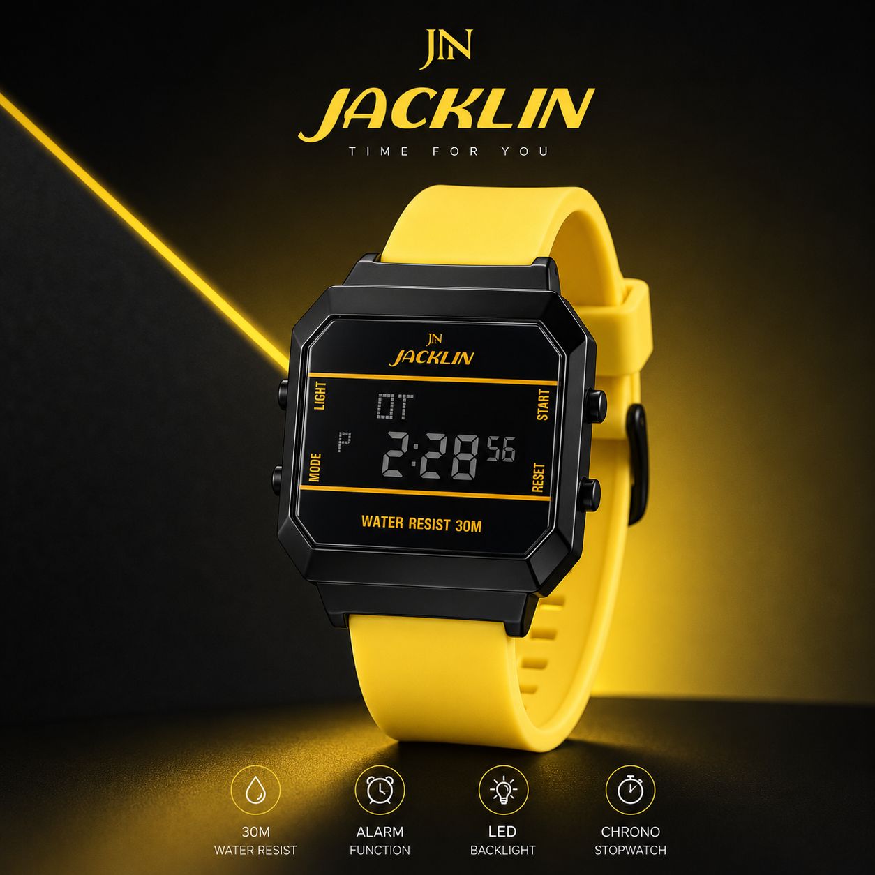 ساعت مچی دیجیتال جاکلین زرد-مشکی JN-1399515M کد WH464