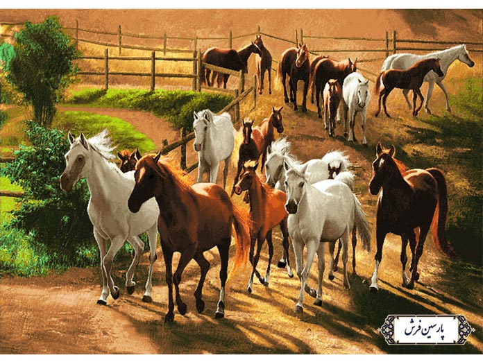 نخ و نقشه تابلو فرش دستباف طرح گله اسب - کد NH3532