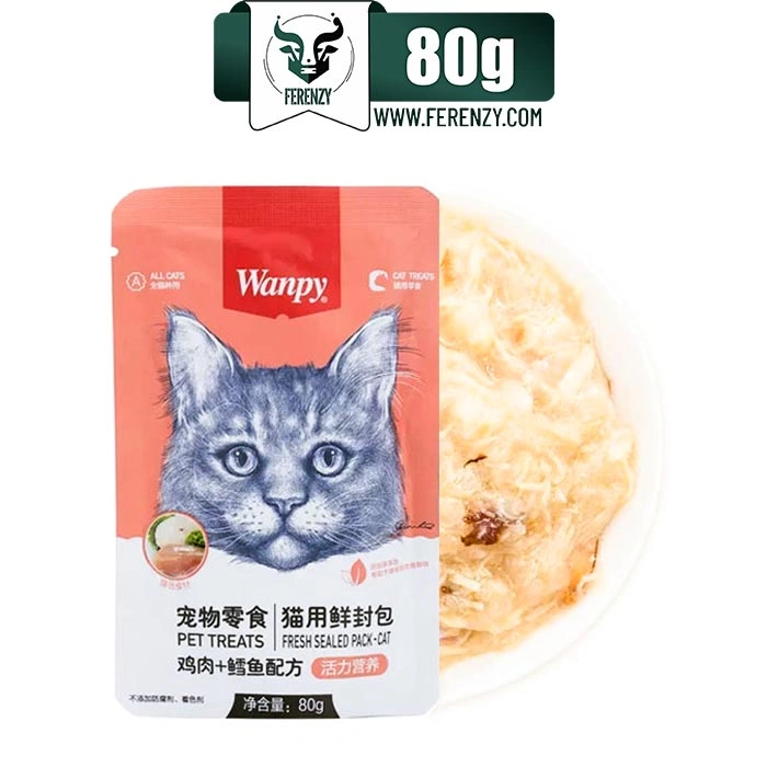 پوچ گربه ونپی طعم مرغ و ماهی کاد وزن ۸۰ گرم Wanpy Cat Treats
