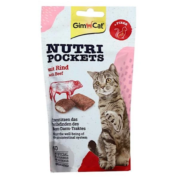 تشویقی گربه جیم کت مدل Nutri Pockets با طعم گوشت گوساله وزن 60 گرم