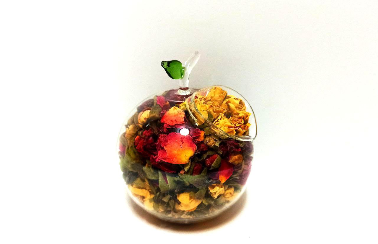 گل خشک معطر دکوری همراه ظرف شیشه ای سایز کوچک