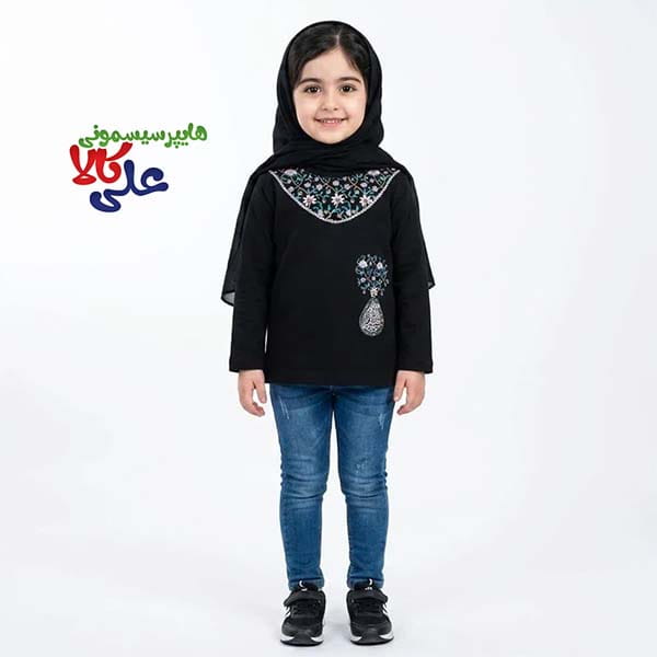 بلوز دخترانه مشکی طرح کاشی یارقیه هدهد