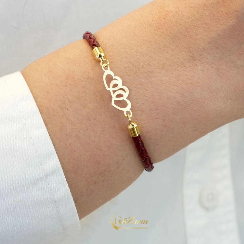 دستبند چرم و طلا قلب B304