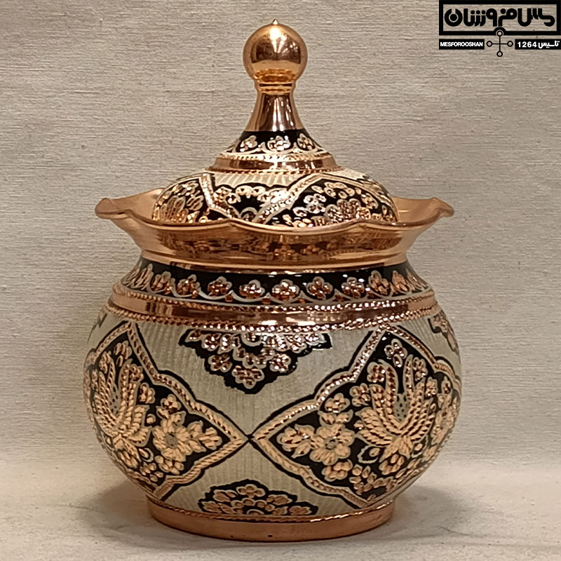قندان مسی نقره کوب بدون پایه زنجان | قندون مسی نانو دستساز کنگره ای | سایز 1 قطر 10 | مدل سور
