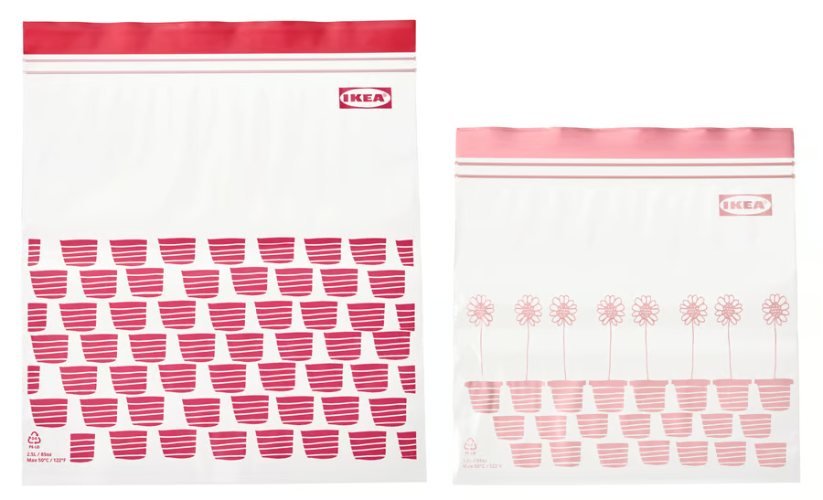 کیسه زیپ دار ایکیا، قرمز/صورتی طرحدار، ۲.۵و۱.۲ لیتر ISTAD