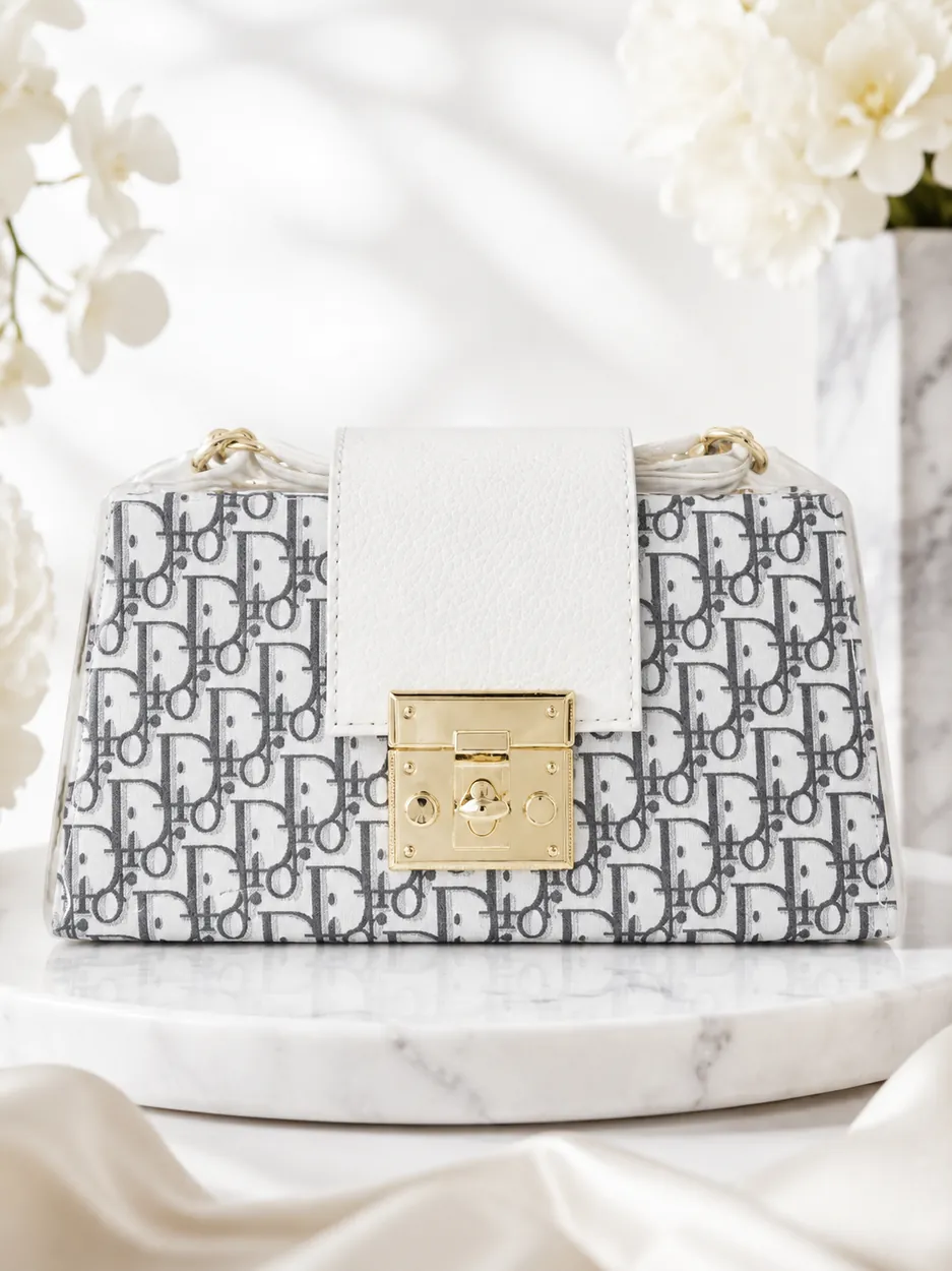 کیف پاسپورتی صندوقی زنانه طرح دیور (Dior) سفید