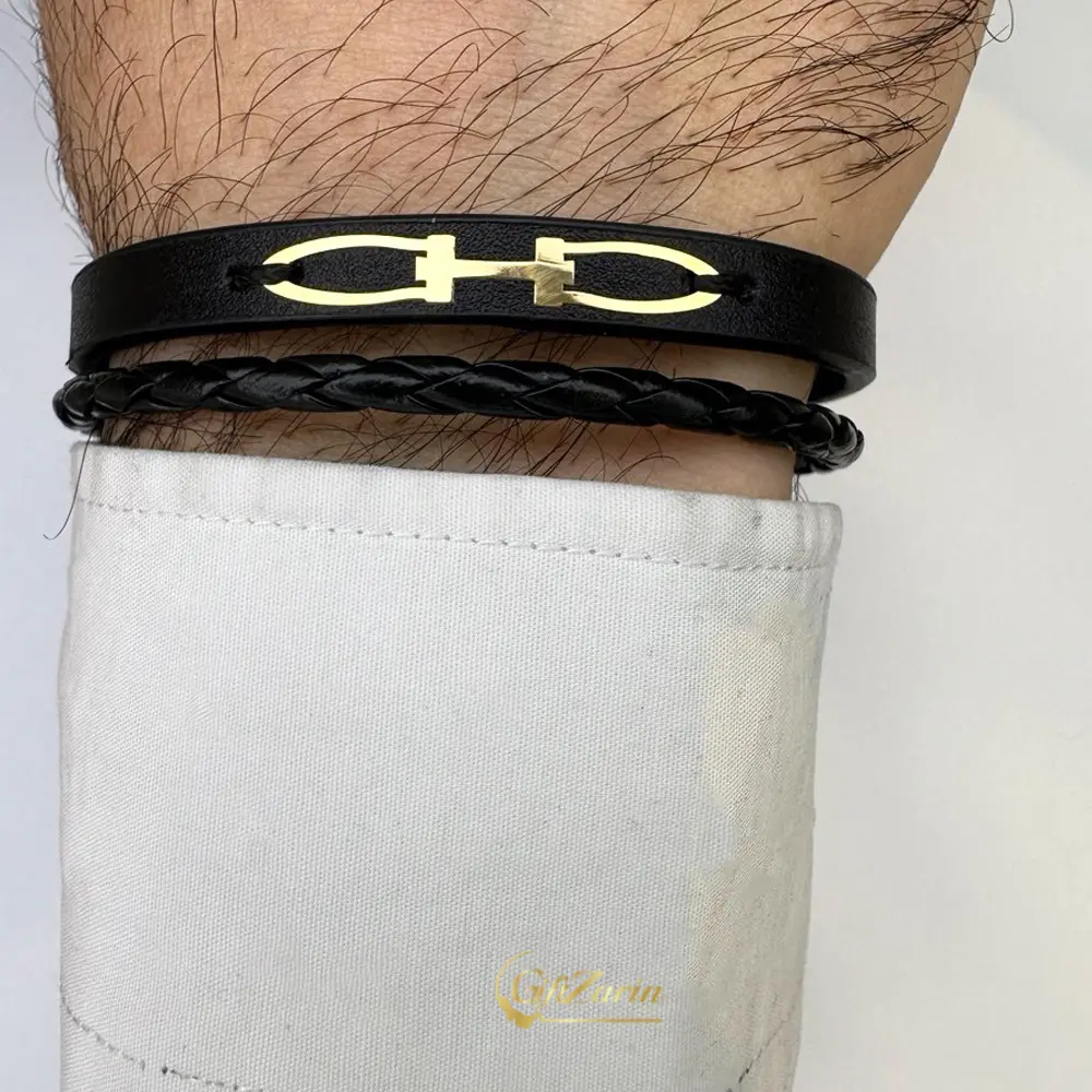 دستبند چرم و طلا مردانه M378