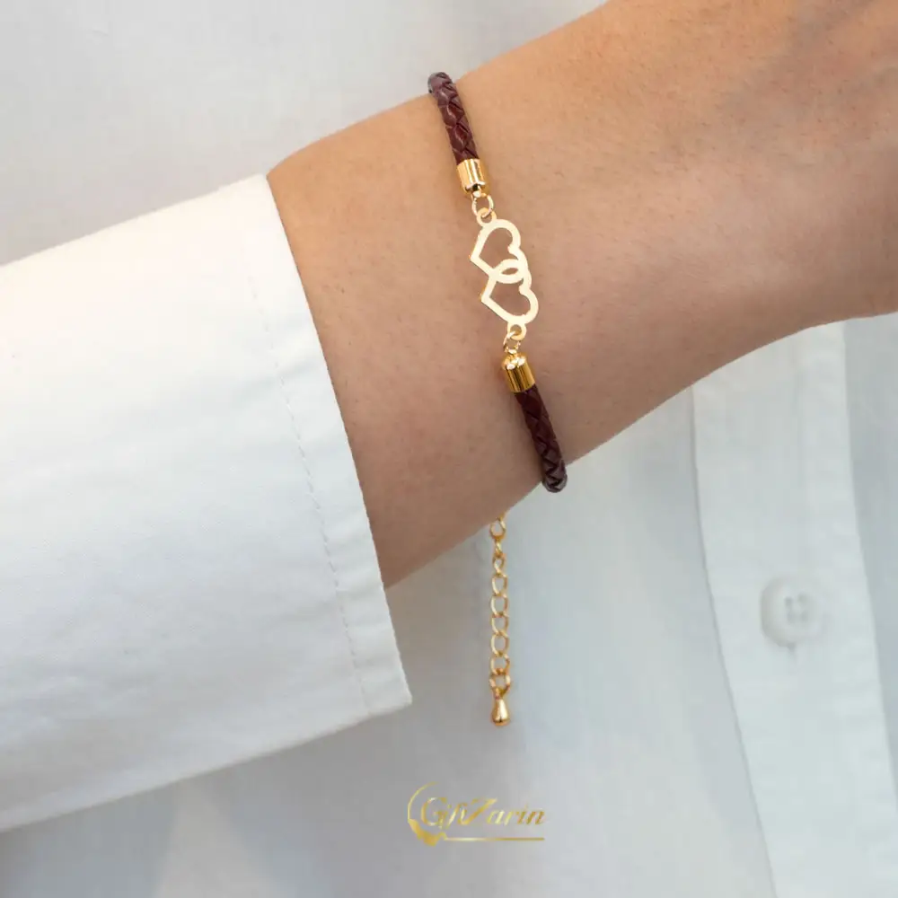 دستبند چرم و طلا قلب B164