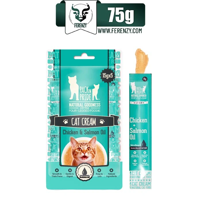 بستنی گربه پیکن پراید طعم مرغ حاوی روغن سالمون (5 عددی) 75 گرم Packin Pride Cat Cream