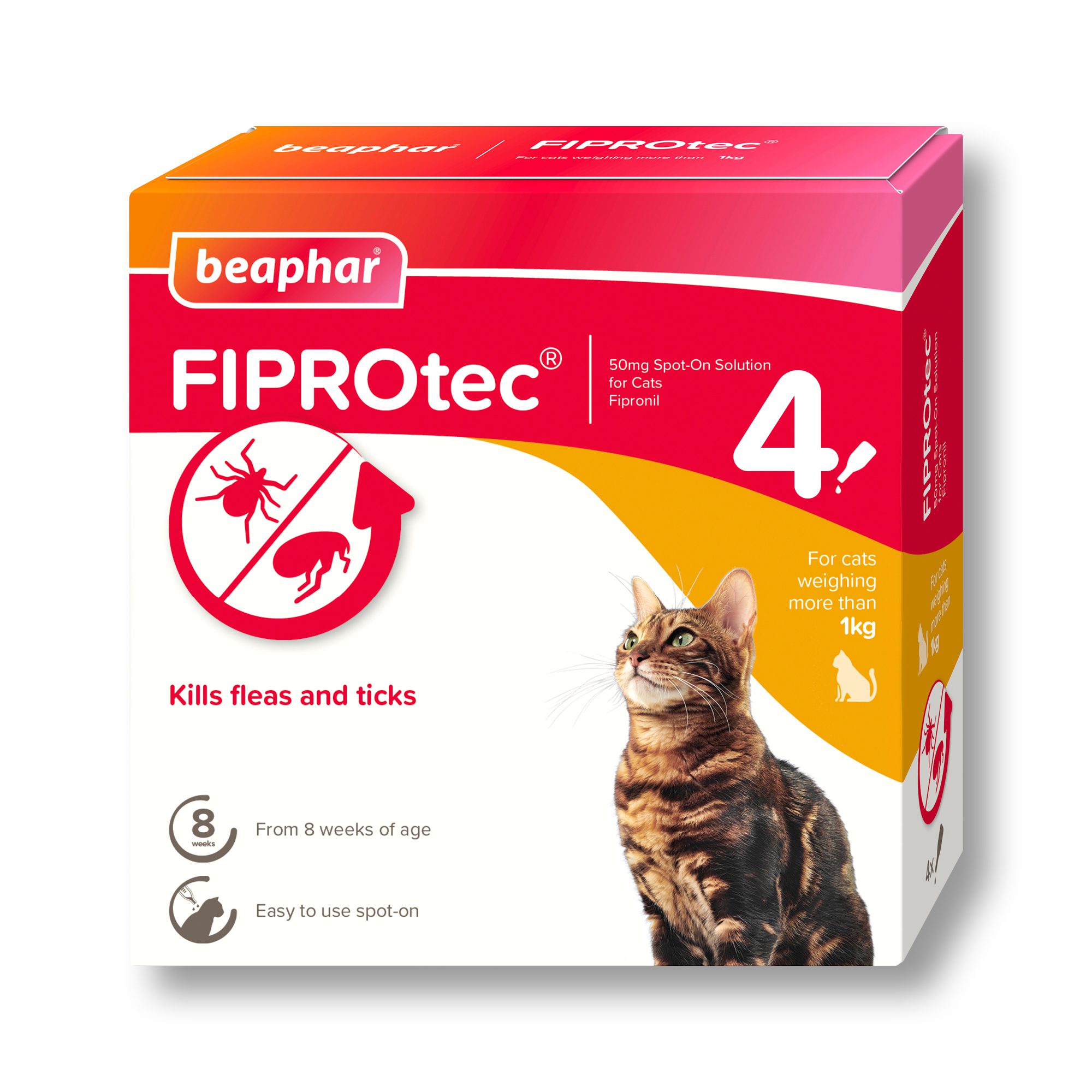 قطره ضد کک و کنه گربه بیفار مدل FIPROtec بسته ۴ عددی Beaphar FIPROtec® Flea & Tick Spot-On for Cats | 4 Pipettes (۲ میلیلیتر)