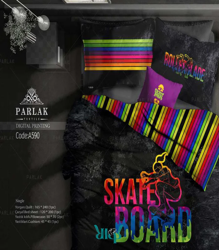 روتختی مشکی راه راه یک نفره Skate Board پارلاک کد a590