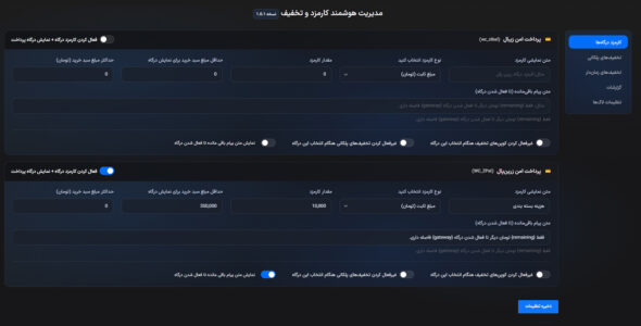 افزونه آنی پی | مدیریت کارمزد درگاه‌های اقساطی و تخفیف پلکانی