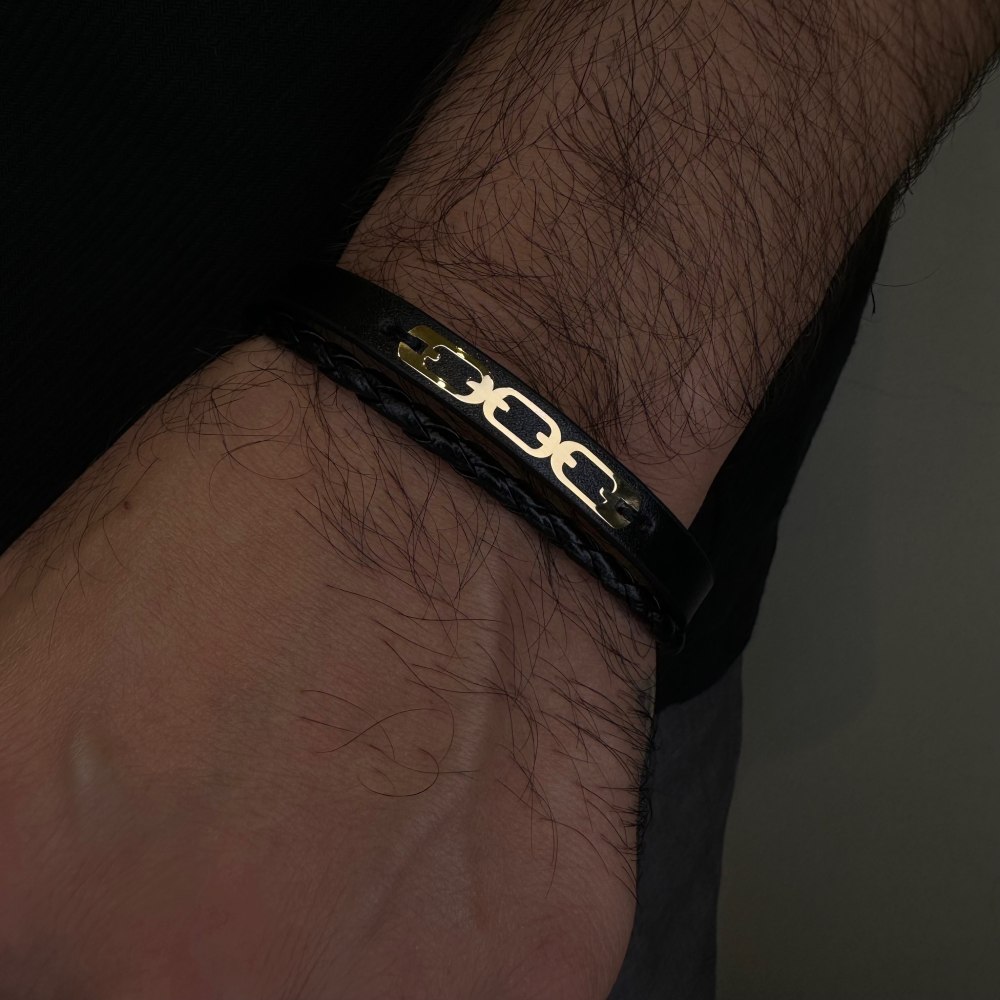 دستبند چرم و طلا مردانه M214