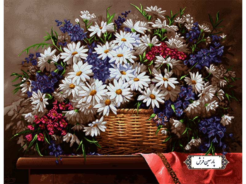نخ و نقشه تابلو فرش طرح گل های یاسمن - کد NG1494