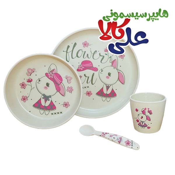 سرویس غذاخوری کودک 5 تکه گرد بامبو طرح خرگوش Howen