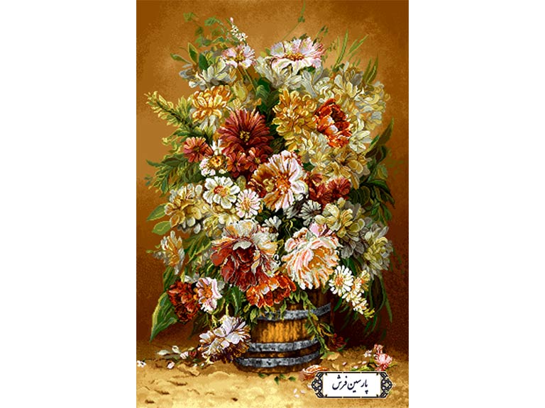 نخ و نقشه تابلو فرش طرح گل های داودی و رز - کد NG1467