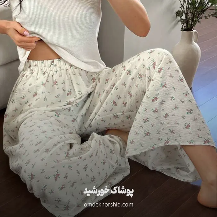 شلوار دامنی نخی گلدار
