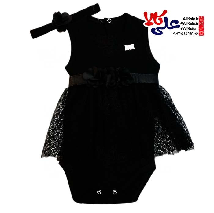 بادی رکابی مجلسی مشکی دخترانه به همراه هد کد 02