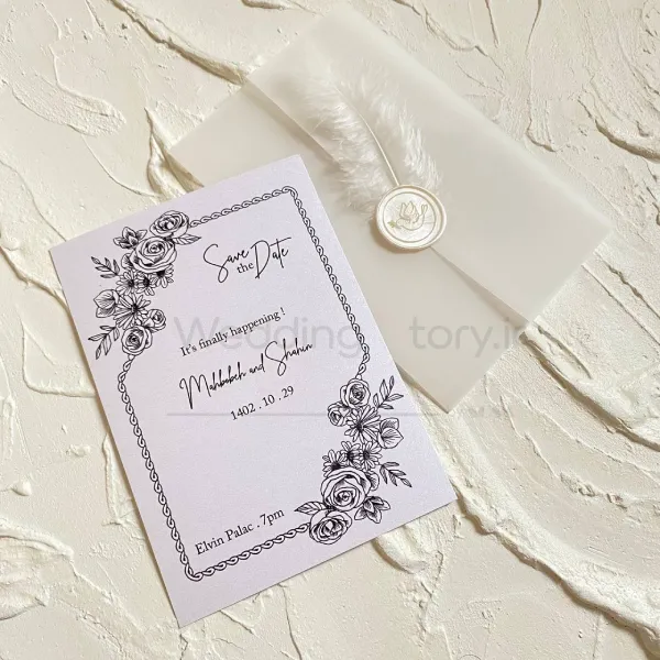 کارت عروسی باطرح گل خطی پرجزئیات