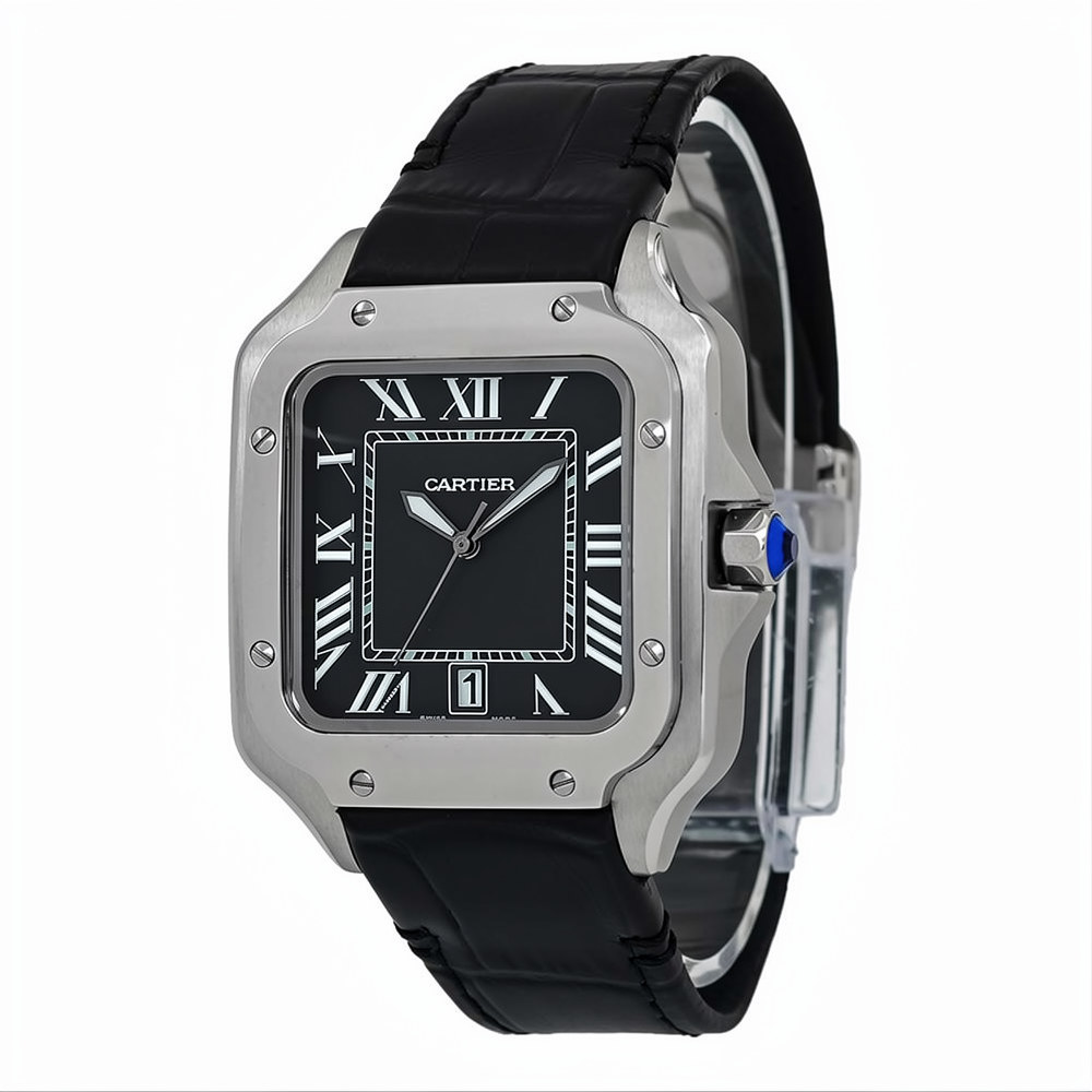 ساعت مچی کارتیر Santos De Cartier مردانه سیلور مشکی بندچرم cartier
