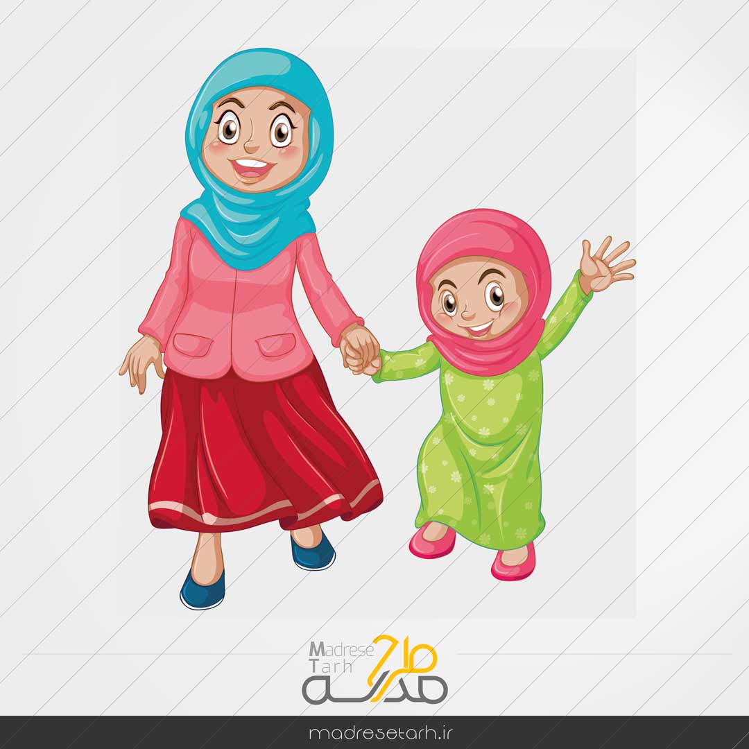 دانلود وکتور مادر و دختر محجبه