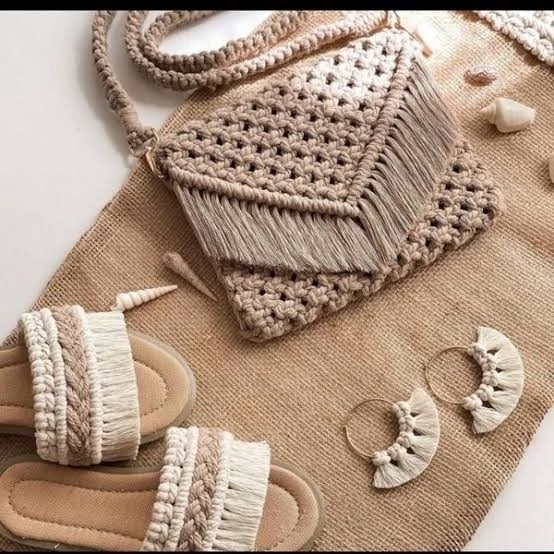 ست کیف و صندل مکرومه بدون رکاب و رکابدار