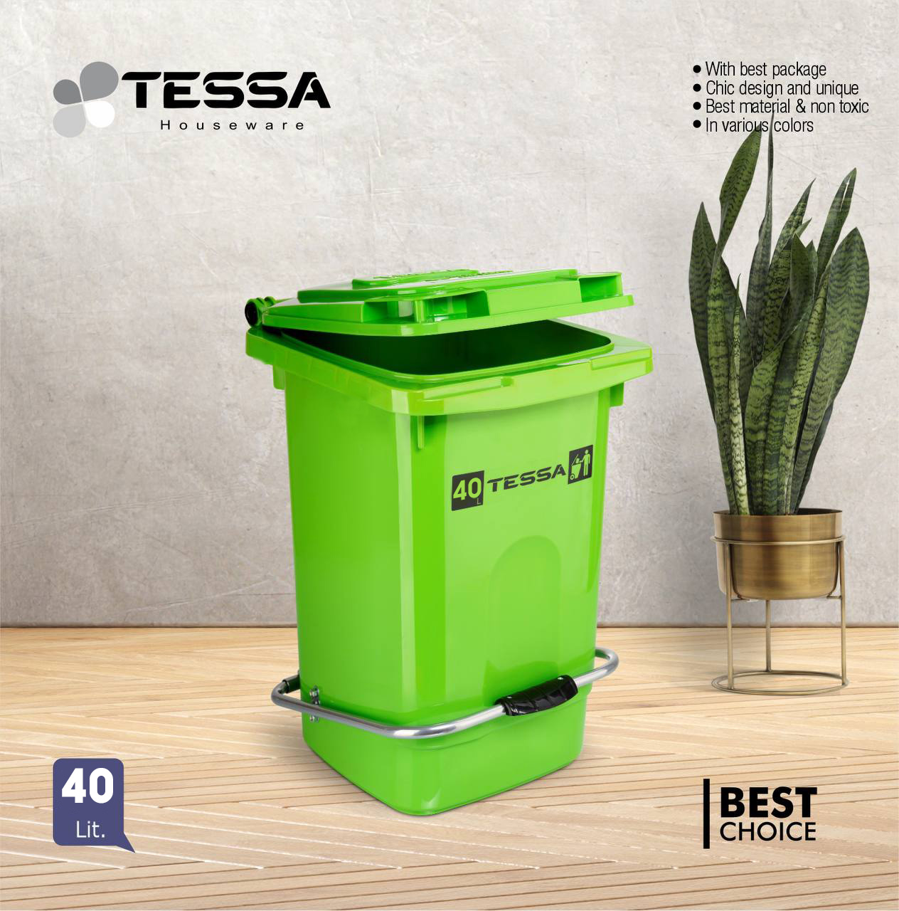 سطل زباله پدال فلزی 40 لیتری تسا
