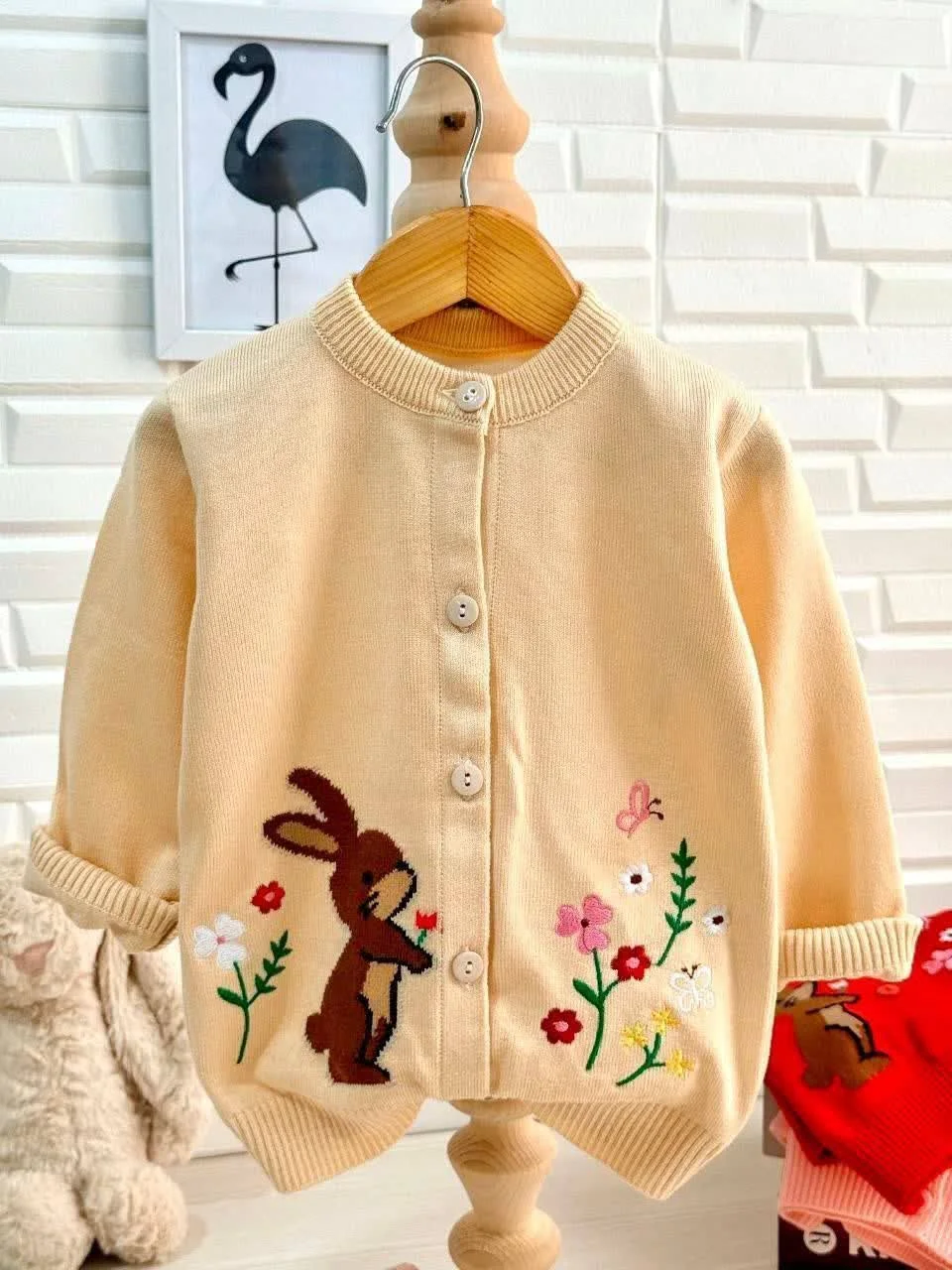 ژاکت بافت گلدوزی خرگوشی - کرم, 55