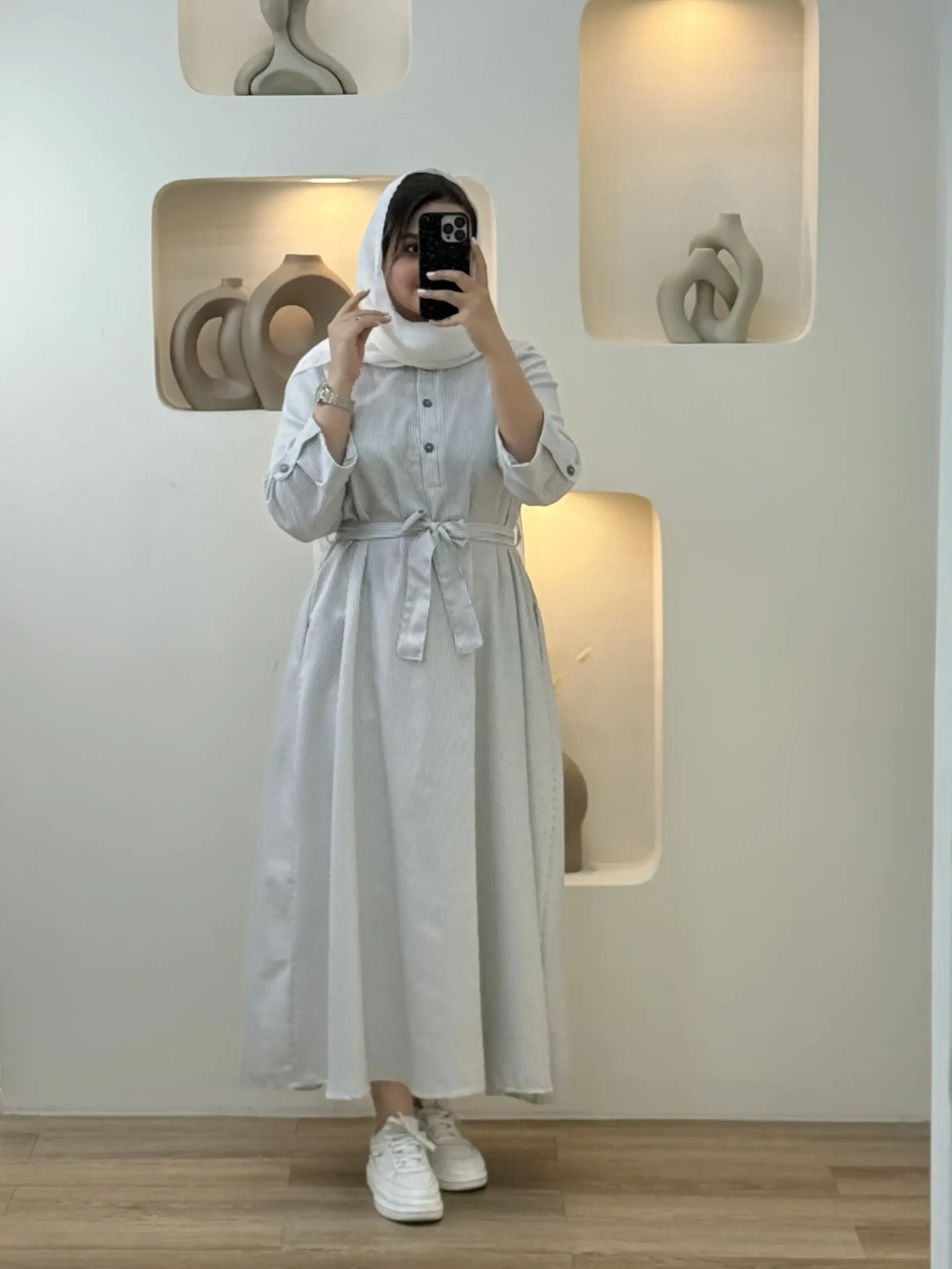 پیراهن سوپر کلوش راه راه-8803 - طوسی