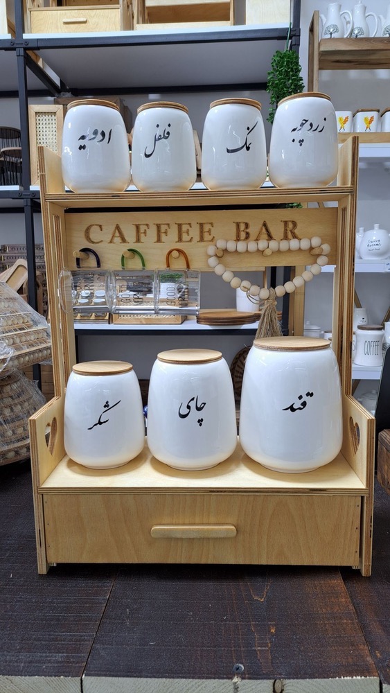 استند کافی بار کشودار چوبی