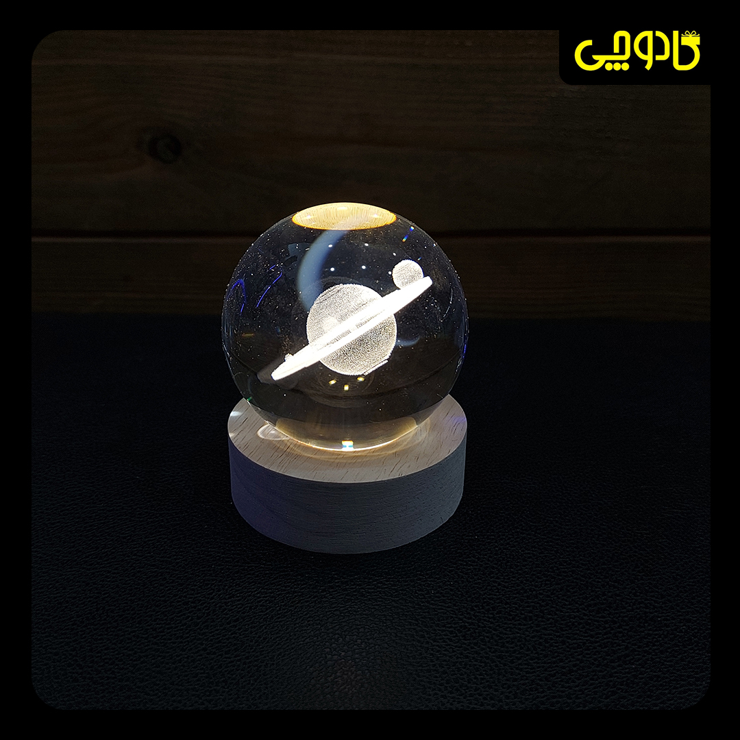 چراغ خواب گوی کریستالی سه بعدی طرح زحل قطر 6cm