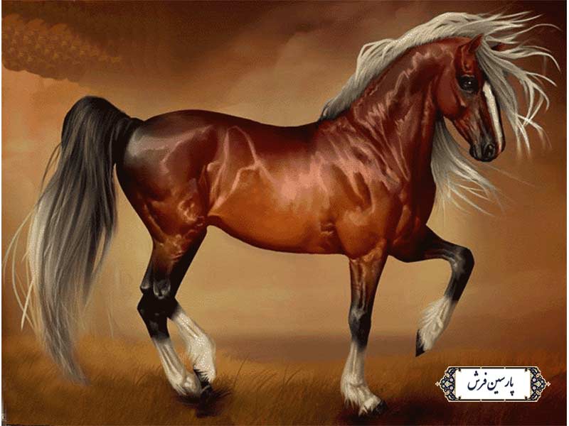 نخ و نقشه تابلو فرش طرح اسب قهوه ای - کد NH3589