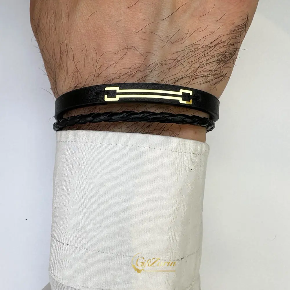 دستبند چرم و طلا مردانه M390