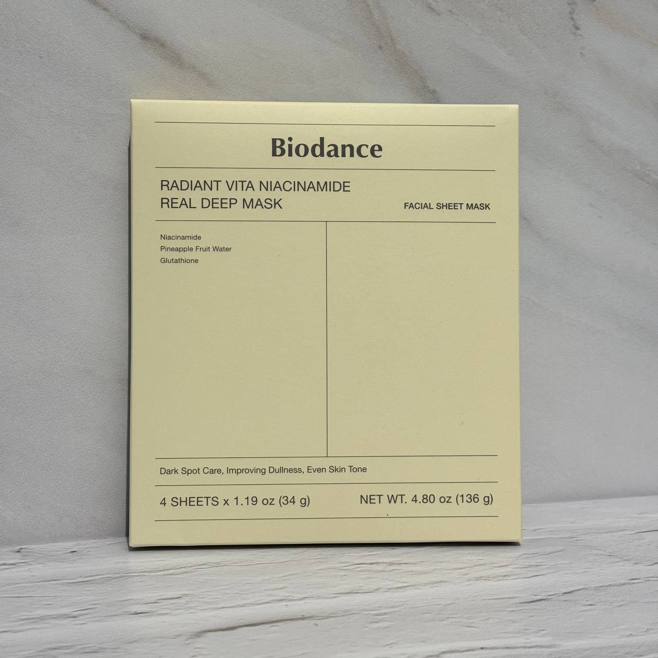 ماسک ویتا نیاسینامید بایودنس ضد لک و روشن کننده پوست پک 4 ورقی Biodance Radiant Vita Niacinamide Real Deep Mask