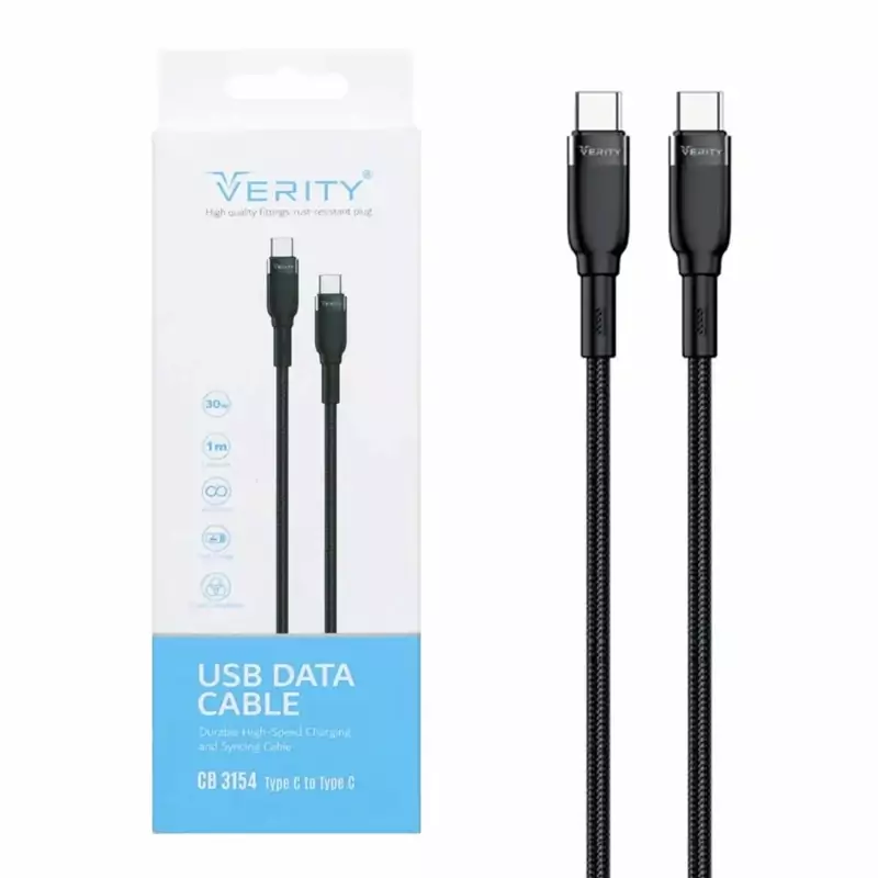 کابل شارژ و دیتا Verity Type C to Type C  30W مدل CB 3154 با گارانتی یکساله آسان سرویس