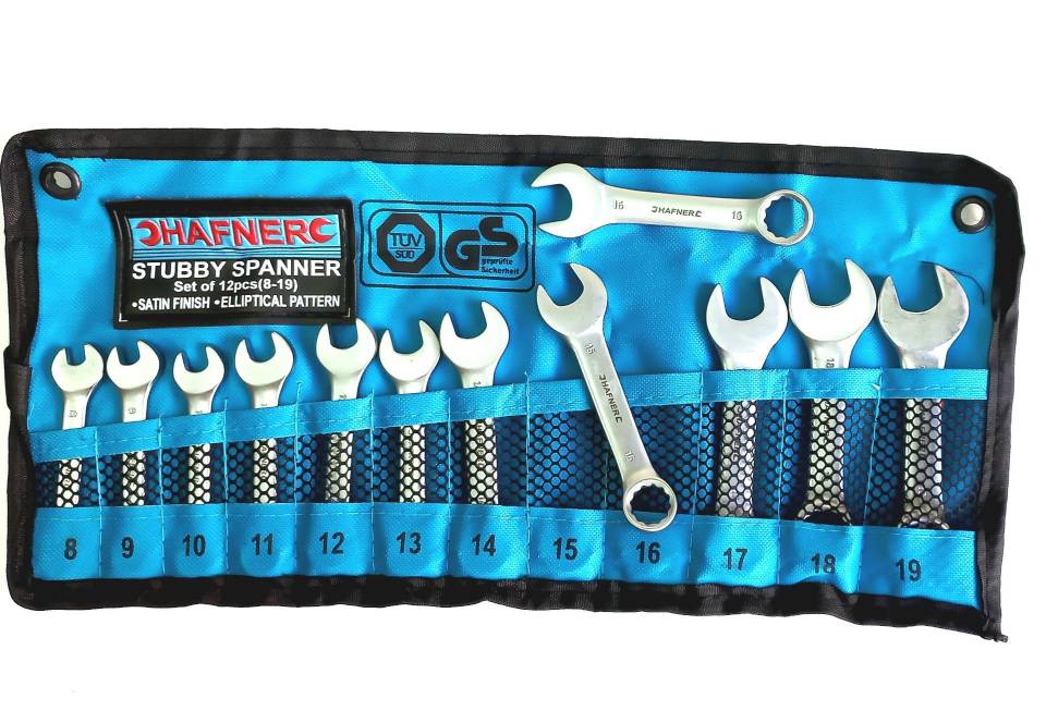 ست آچار یک سر تخت یک سر رینگ کوتاه 12 عددی هافنر مدل Stubby Spanner 8-19