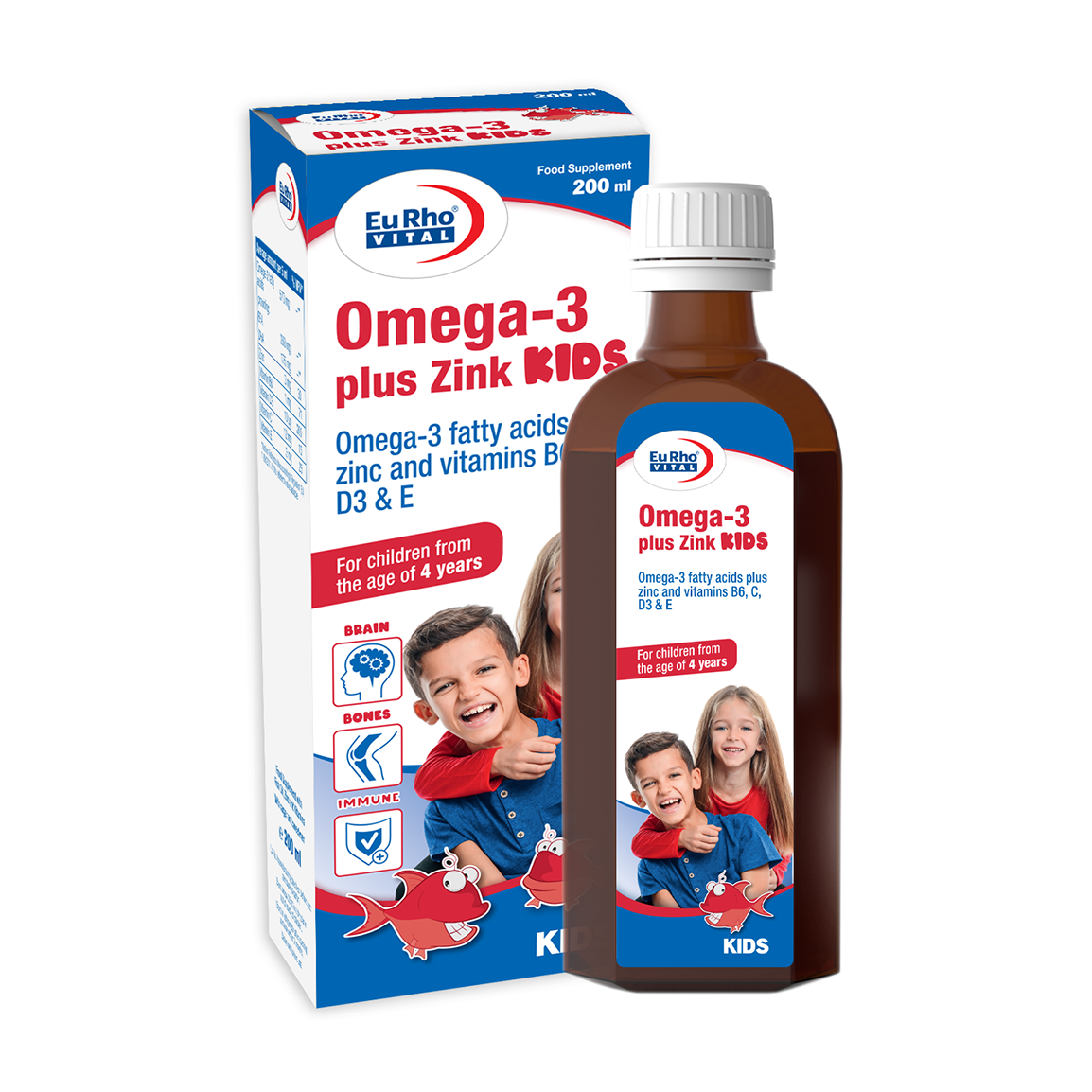 شربت Omega 3 Plus Zink یوروویتال با طعم لیمو حجم 200 میلی لیتر