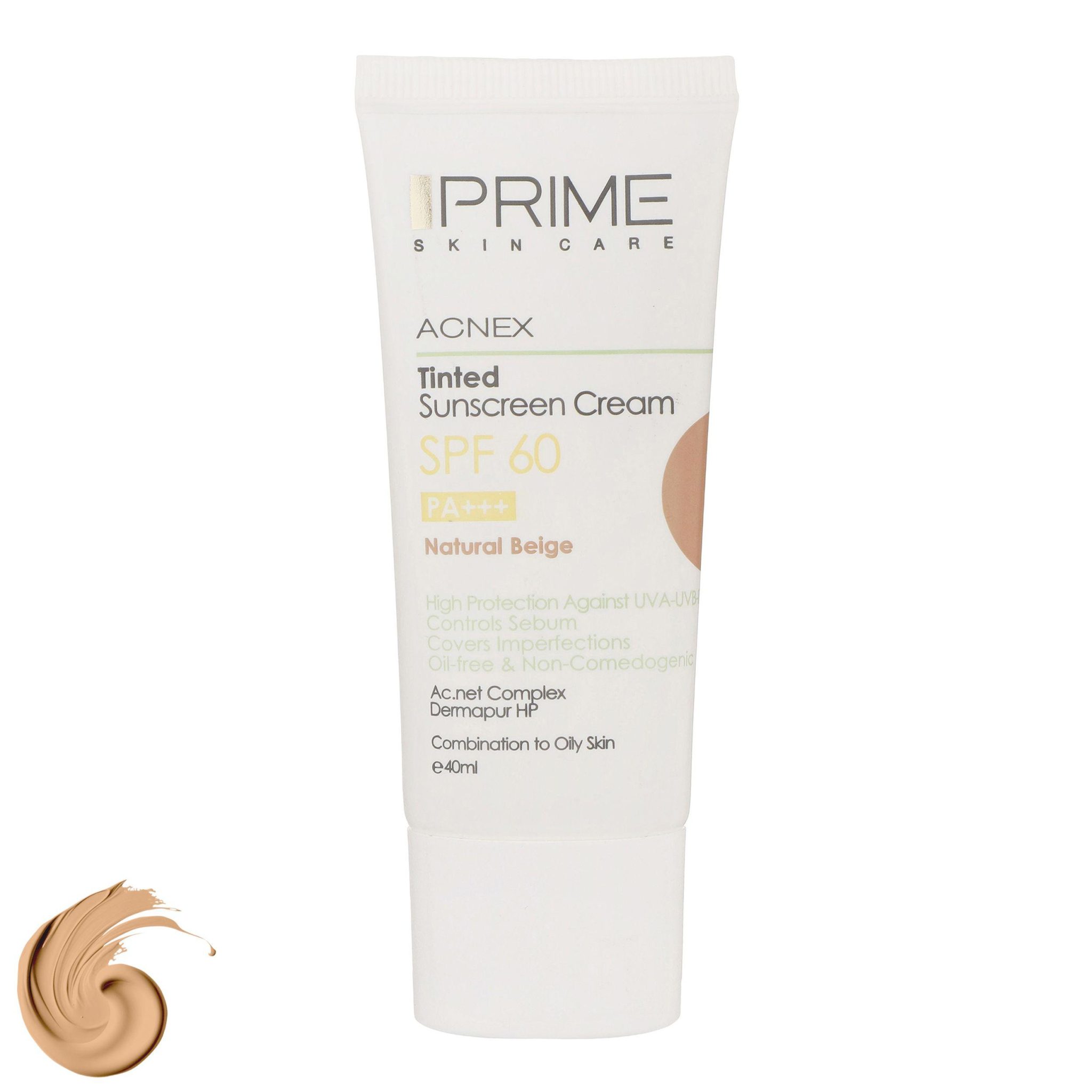 کرم ضدآفتاب رنگی SPF60 پرایم بژ طبیعی حجم 40 میلی لیتر