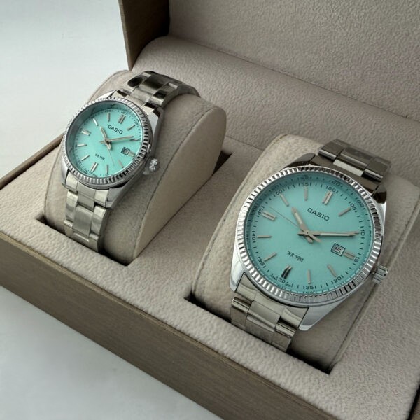 ساعت ست مردانه زنانه کاسیو casio c713 سیلور صفحه فیروزه‌ای (E) (p)