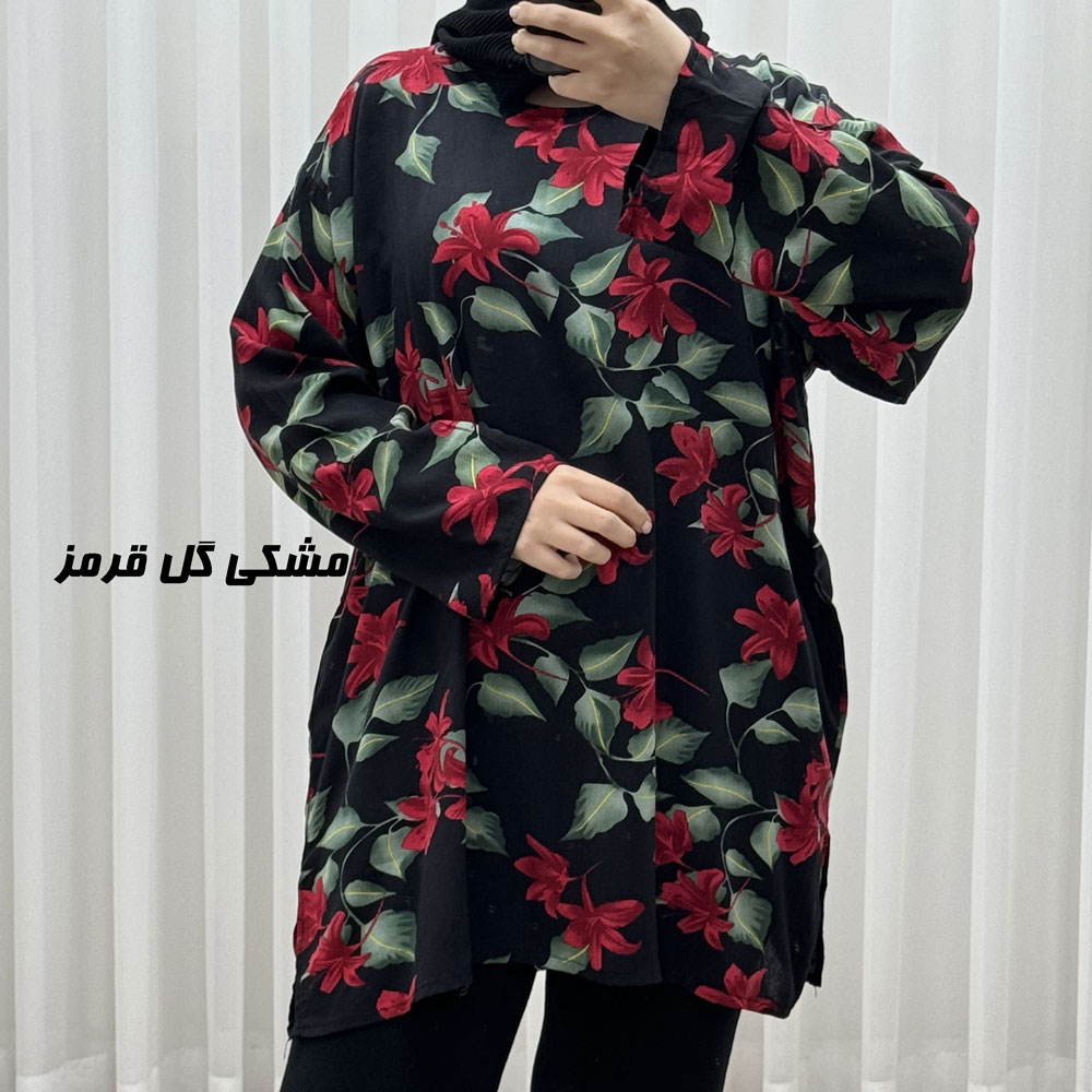 تونیک نخی طرحدار کد A1790 - مشکی قرمز
