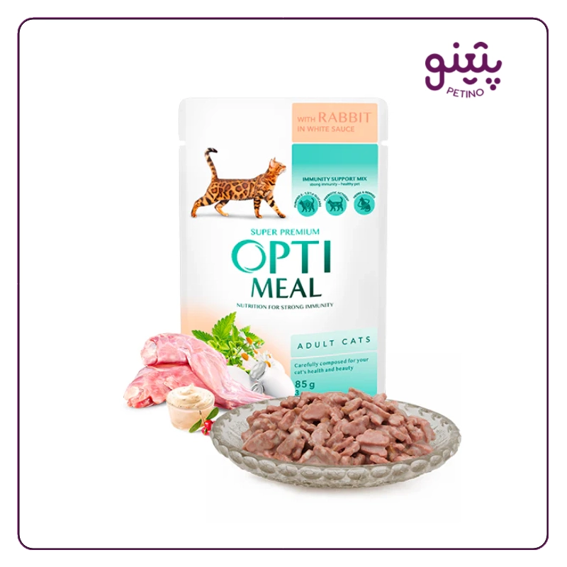 پوچ گربه اپتی میل با طعم خرگوش در سس سفید