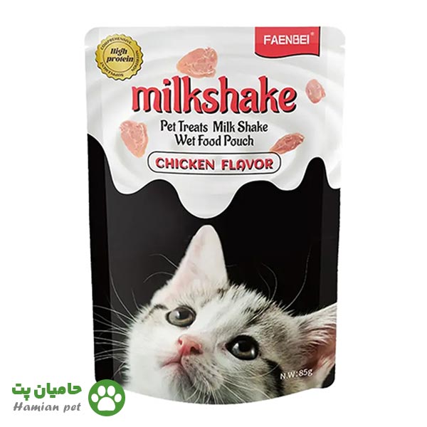 پوچ گربه فنبی(FAENBEI) مدل میلک شیک با طعم مرغ وزن ۸۵ گرم