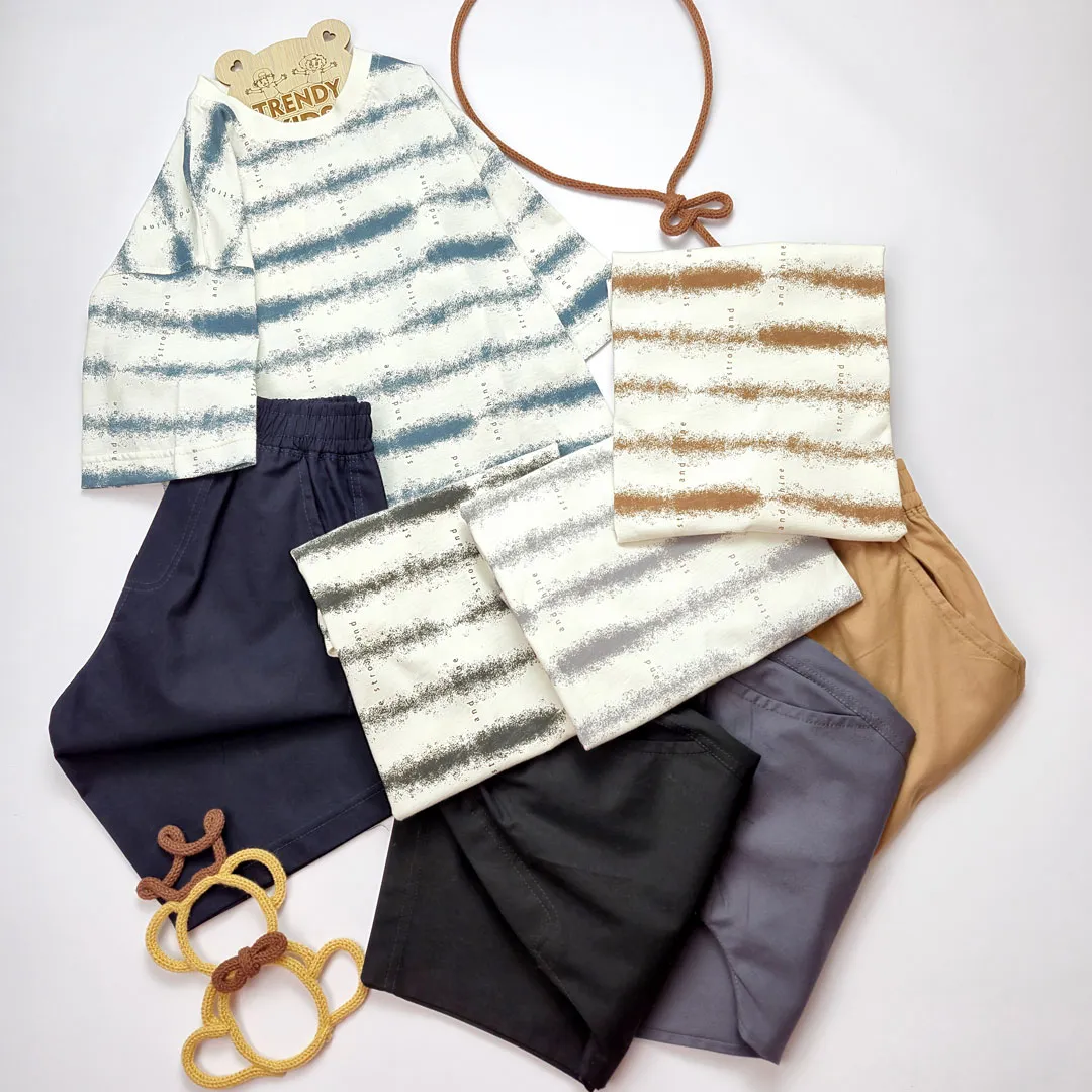 تیشرت شلوارک کتان راه راه