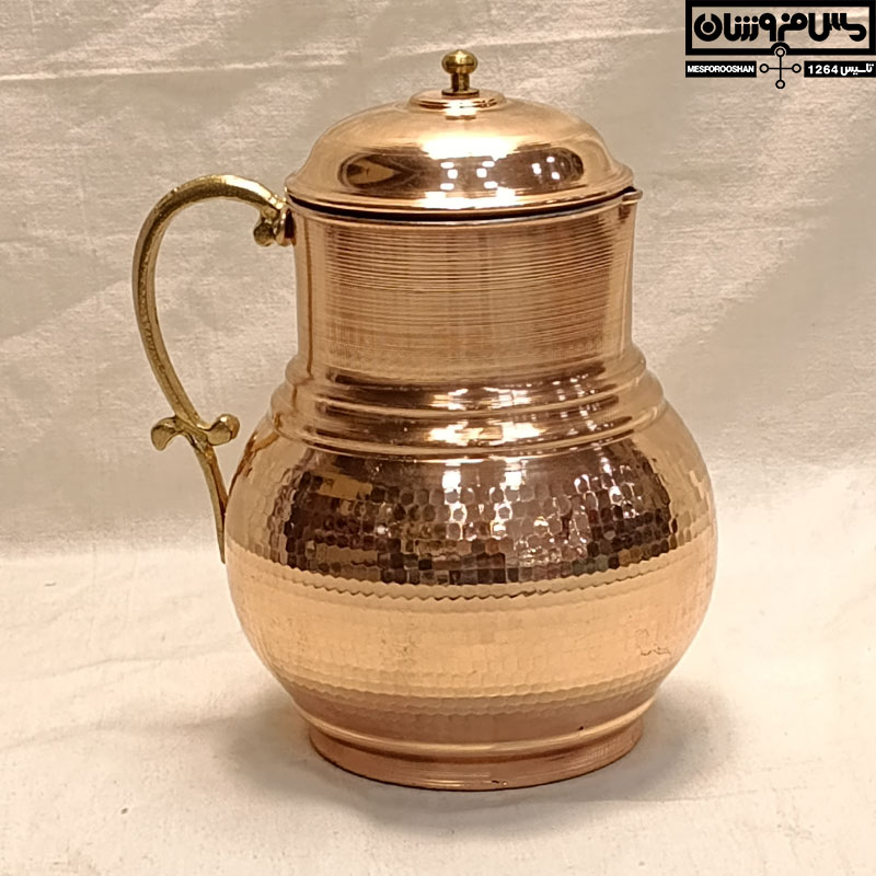 پارچ مسی 2 لیتری چکشی درب دار دسته برنجی مدل ارس