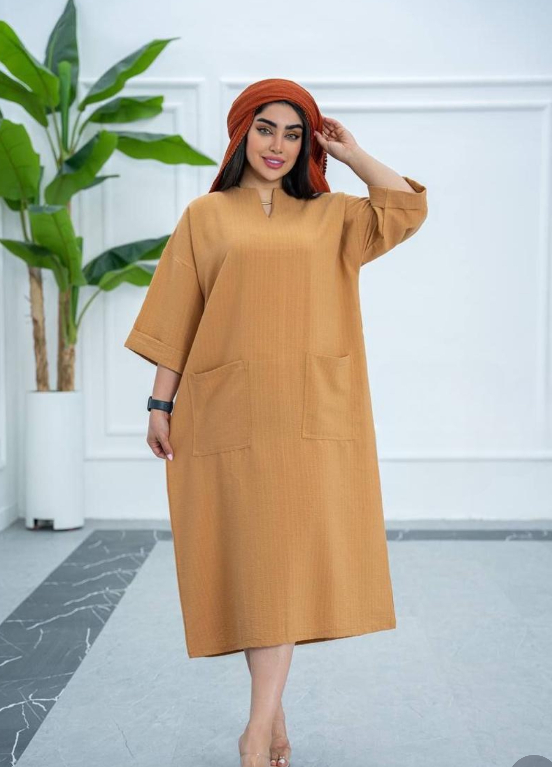 پیراهن کفتان زنانه دو جیب