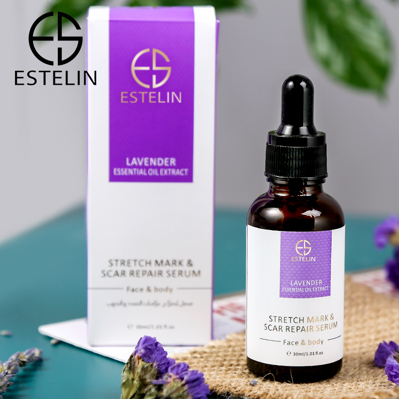 سرم ترمیم ترک پوستی و جای زخم استلین حاوی روغن اسطوخودوس اورجینال 30میل ESTELIN Lavender Stretch Mark  Scar Repair Serum