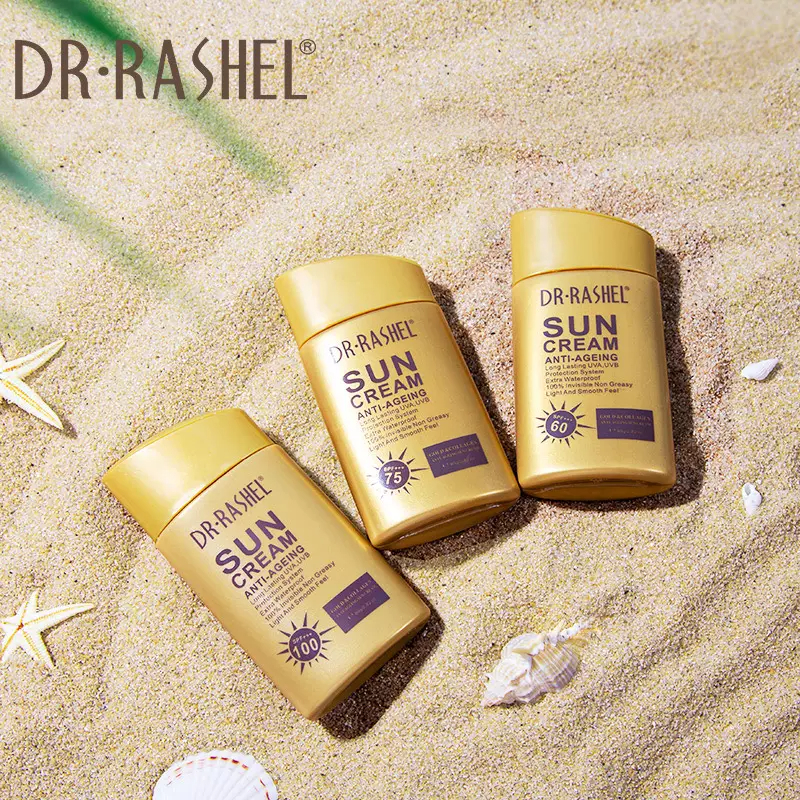 کرم ضد آفتاب طلا کلاژن ضد پیری دکتر راشل اورجینال 80میل DR RASHEL Gold Collagen Sun Cream